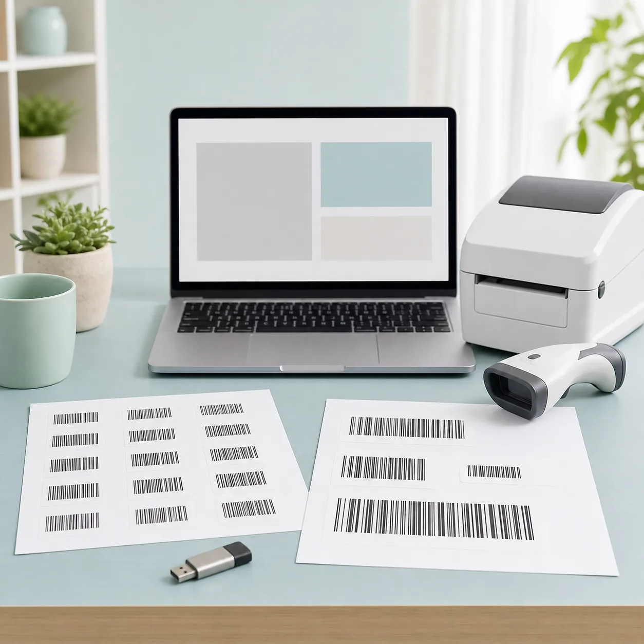Excel、プリンター、バーコードスキャナー、印刷ラベルを確認するイメージ