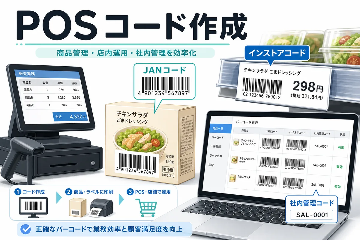 POSコード作成でJANコード、インストアコード、社内管理コードを使い分ける例